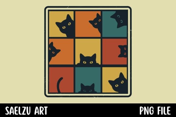 Download Retro Vintage Cat Grid T-Shirt Design - Retro Collection