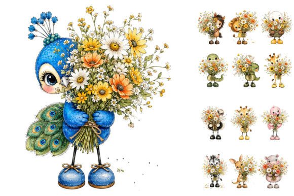 Download Cute Spring Animals Holding Wildflower - Holding Collection