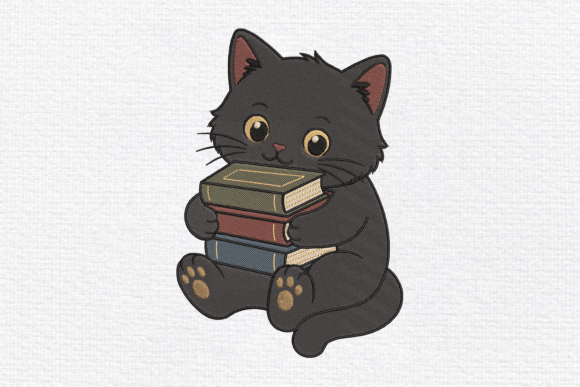 Download Black Cat Holding Books Embroidery - Holding Collection