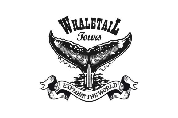Download Retro Emblem with Whale Tail. Monochrome - Retro Collection