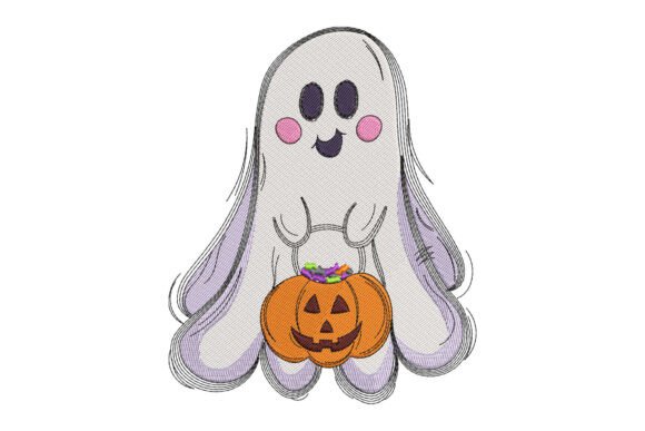 Download Happy Ghost Holding Pumpkin Bucket - Holding Collection